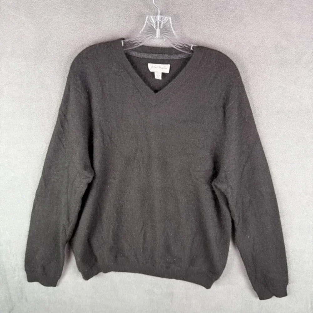 John W Nordstrom Mens Cashmere Sweater Large Black Pullover V Neck Old Money